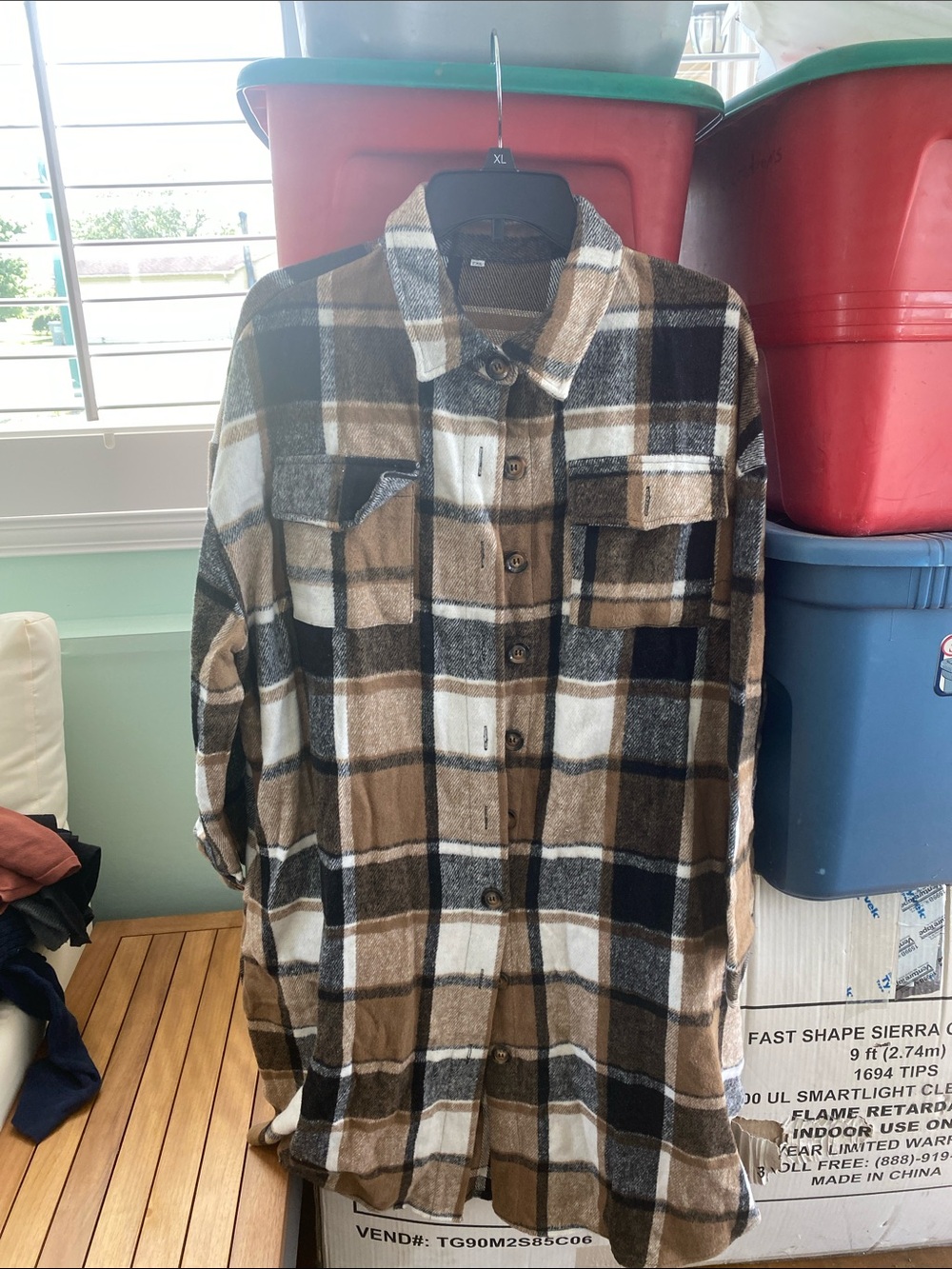 Brown Black Cream Plaid Button-Up Shacket